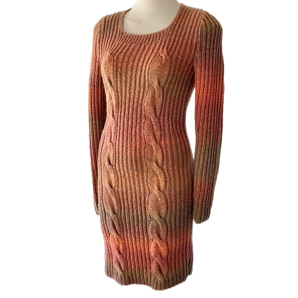 HANDMADE home knitted long sleeve ribbed Dress body-con Tan beige - Picture 7 of 10
